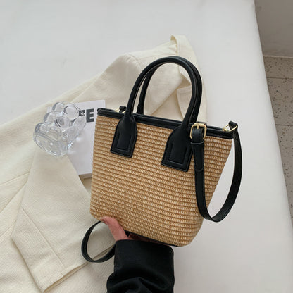 Sac seau portable en paille tissée de haute qualité pour femme