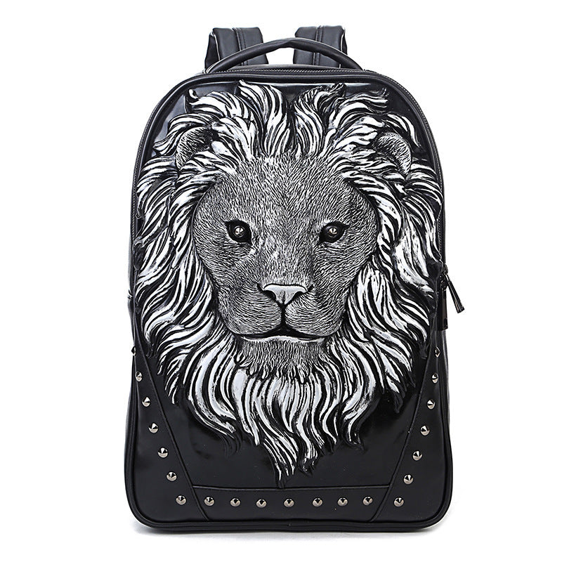 Waterproof punk embossed animal lion head backpack