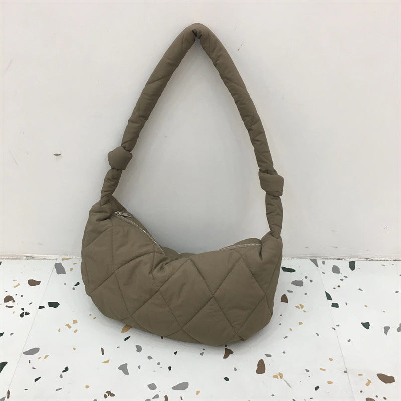 Sac à main en duvet texturé élégant et simple à motif rhombique pour loisirs