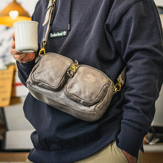 Bolso de cuero para el pecho para hombre, multifunción, para verano, para teléfono móvil