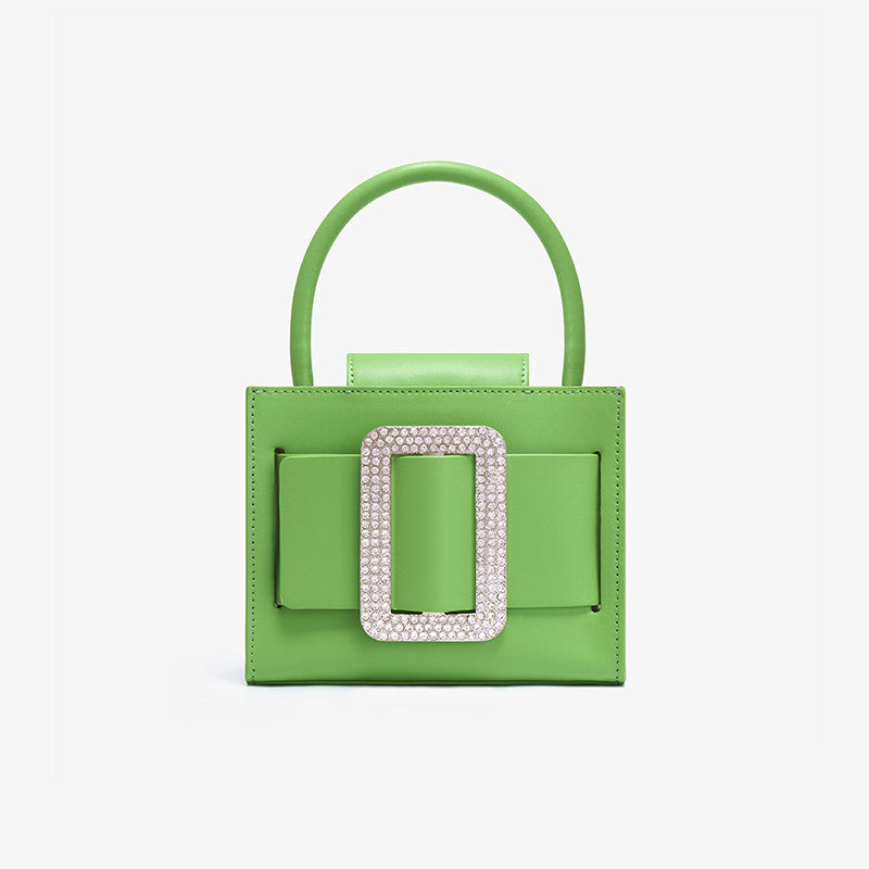 High End Fashion Messenger Bag Green Diamond Small Square