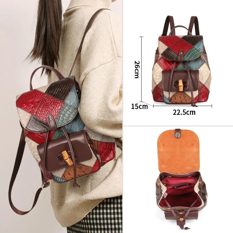 Mochila de cuero de viaje de moda con cordón para mujer