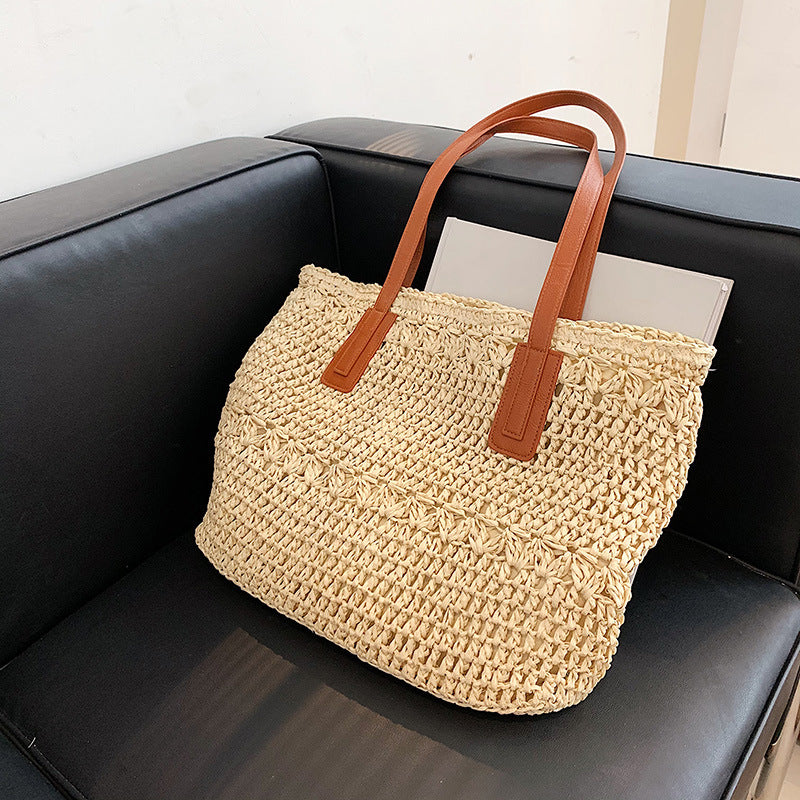 Sac à bandoulière tissé de grande capacité pour femme, tendance et polyvalent