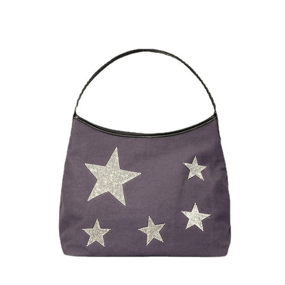 Bolso de mano retro con estrella de cinco puntas y diamantes de imitación para mujer