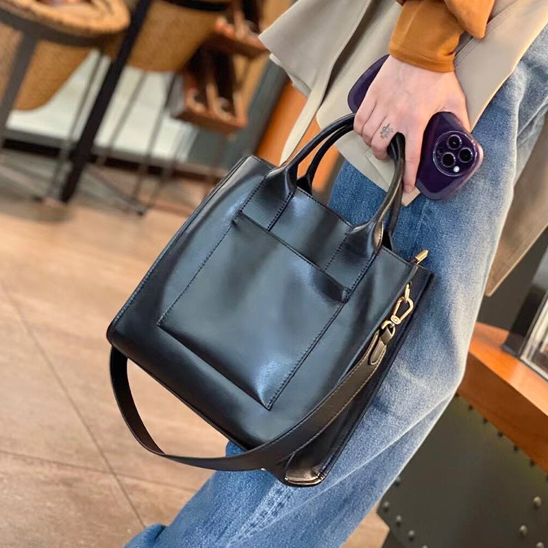 Sac à main fourre-tout en cuir véritable pour femme