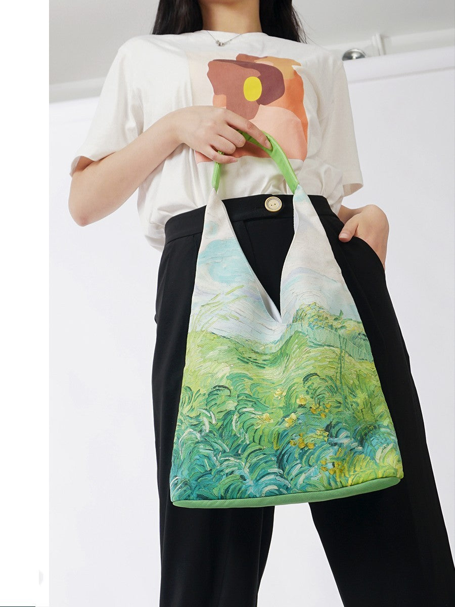 Oil Painting Wheat Field Canvas Bag Fashion Portable Large Capacity Shoulder Bag