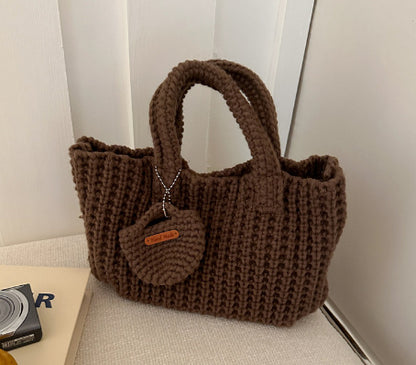 Solid Color Handmade Knitting Bag Cute Wool Handbag