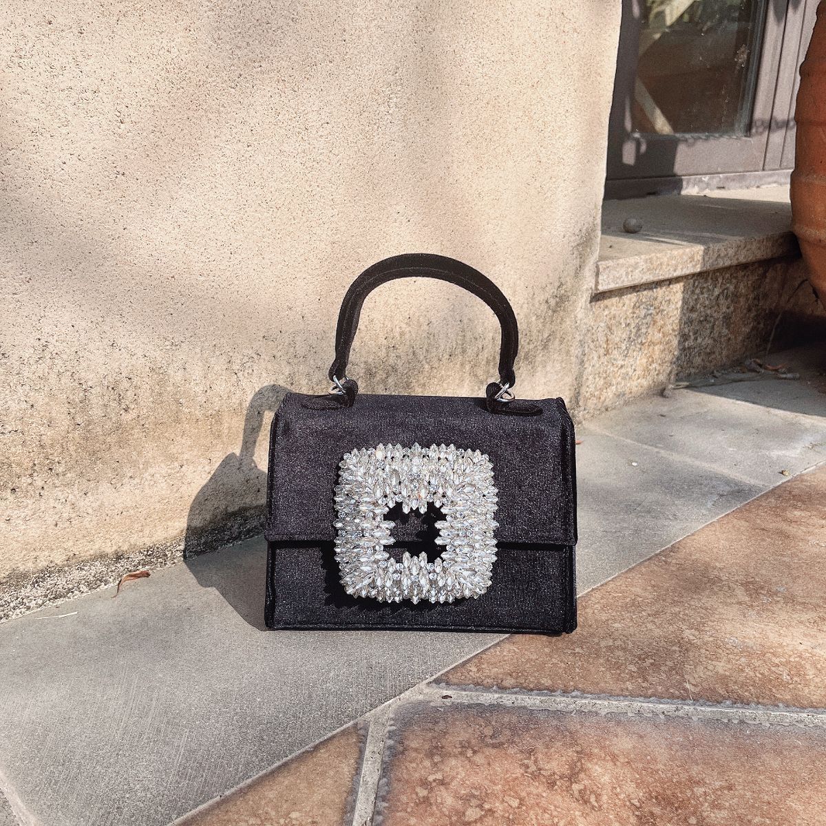 Sac messager portable en velours à fleurs et diamants, petit format carré, pour dîner