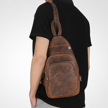 Bolso de pecho Crazy Horseskin para hombre, para actividades al aire libre