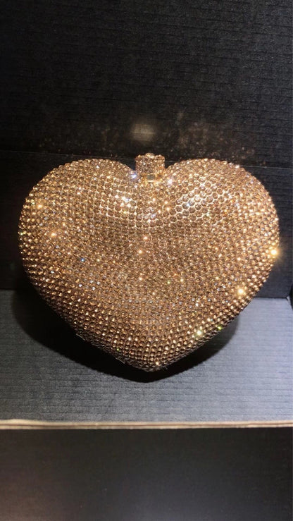 Bolsa de cena con forma de corazón y forma de mano con diamantes