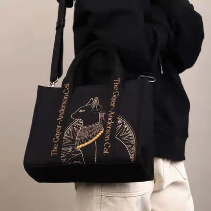 Cat Embroidered Canvas Shoulder Bag Letter Print Handbags Leisure Daily Students Preppy Style Messenger Crossbody Bags