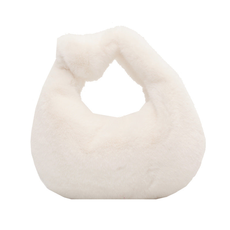 Sac fourre-tout en peluche à porter à la main, sac à bandoulière simple de couleur unie