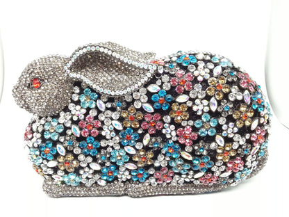 Bolso de noche con gemas de conejo y diamantes de metal de estilo europeo y americano