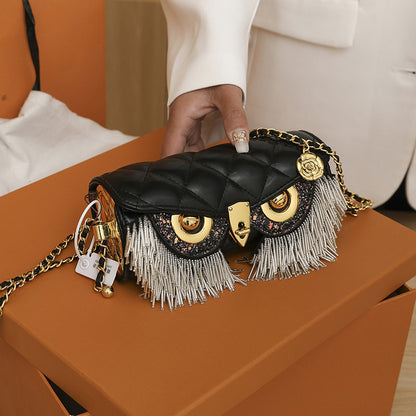 Sac à bandoulière en forme de hibou avec pompon en losange pour femme