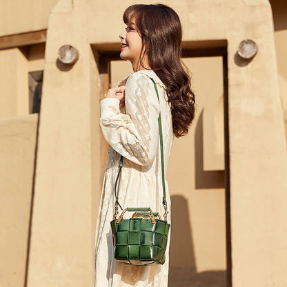 Panier à légumes tissé en cuir véritable fait main rétro en peau de squelette, petit sac