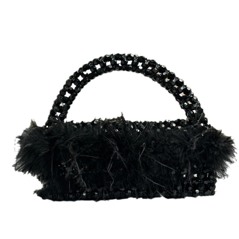 Large Ostrich Feather Handmade Beaded Fall Winter Fashion Feather Handbag