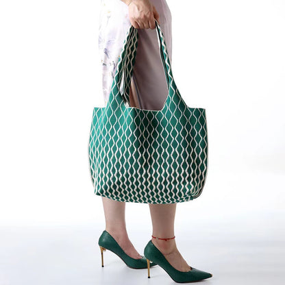 Good-looking Big Wave Flying Woven Bag Fashionable All-match Large Capacity Two-tone