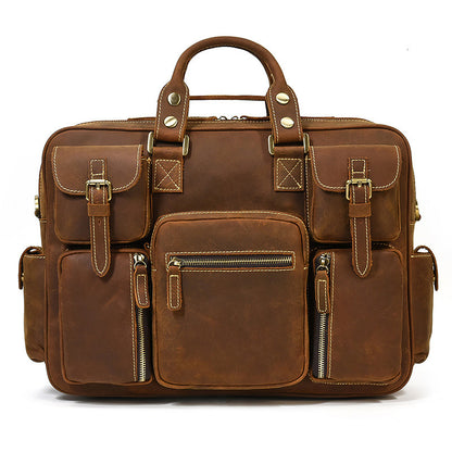 Horse Leather Men's Shoulder Bag Leather Laptop Men's Briefcase Portable