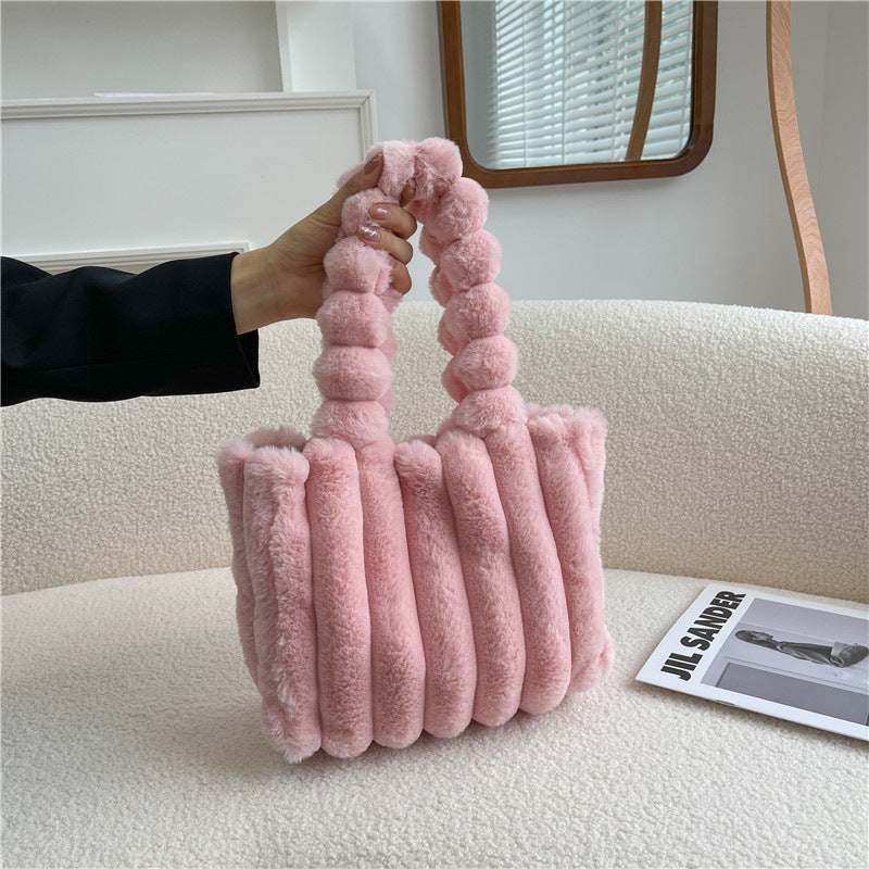 Sac à bandoulière tendance pour femmes, sac à main en peluche de grande capacité, sac à bandoulière simple et portable