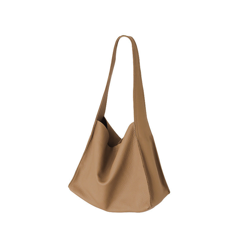 Sac à main en cuir véritable pour femme, sac seau de grande capacité, style rétro en cuir souple