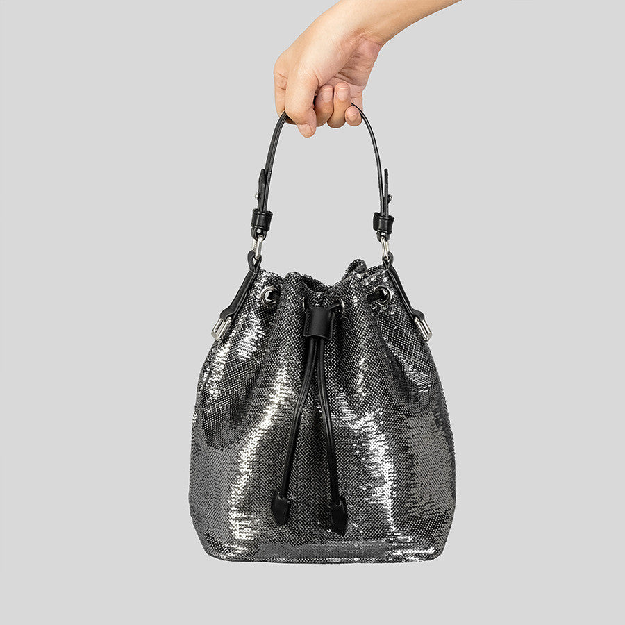 Bolso tipo cubo con lentejuelas brillantes para mujer, estilo retro, elegante, con lentejuelas