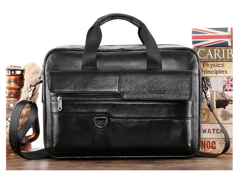 Leather Men's Briefcase Top Layer Cowhide Messenger Bag Large Capacity Single Shoulder Bag Business Multi-function