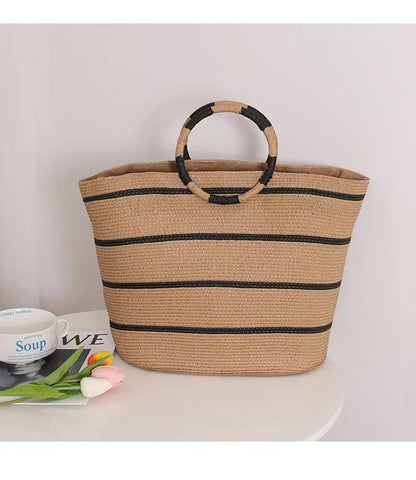 Large Capacity Round Early Woven Summer All-matching Woven Shoulder Beach Bag Handbag