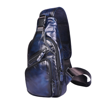 Men's Simple Top Layer Cowhide Chest Bag