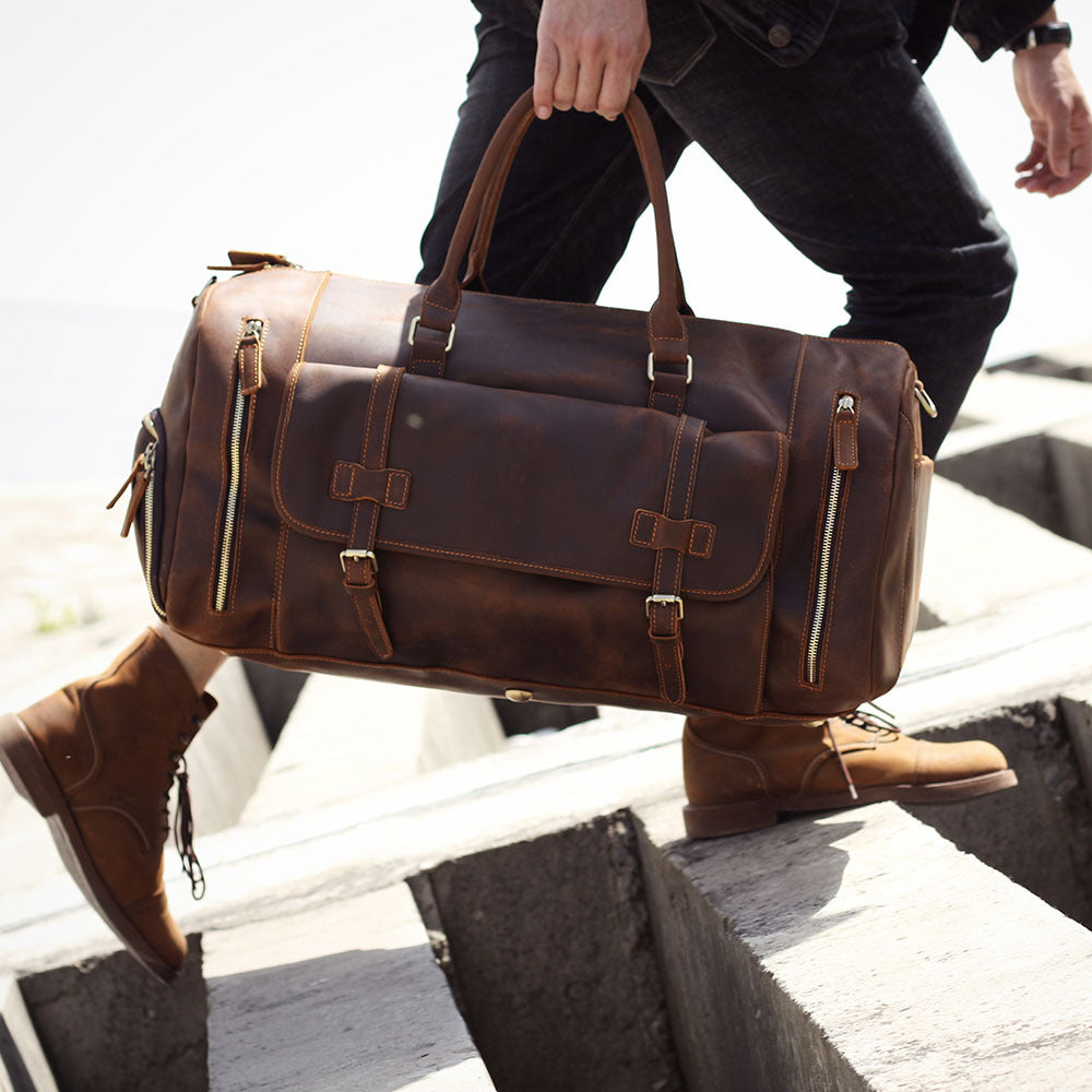 Sac à main rétro en cuir véritable pour homme, très grande capacité, première couche en cuir de vache