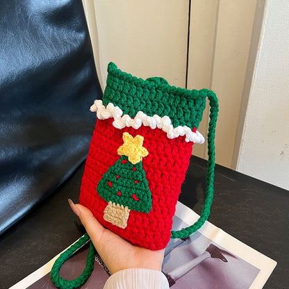 Christmas Hand-woven Wool Mobile Phone Bag Crossbody Female