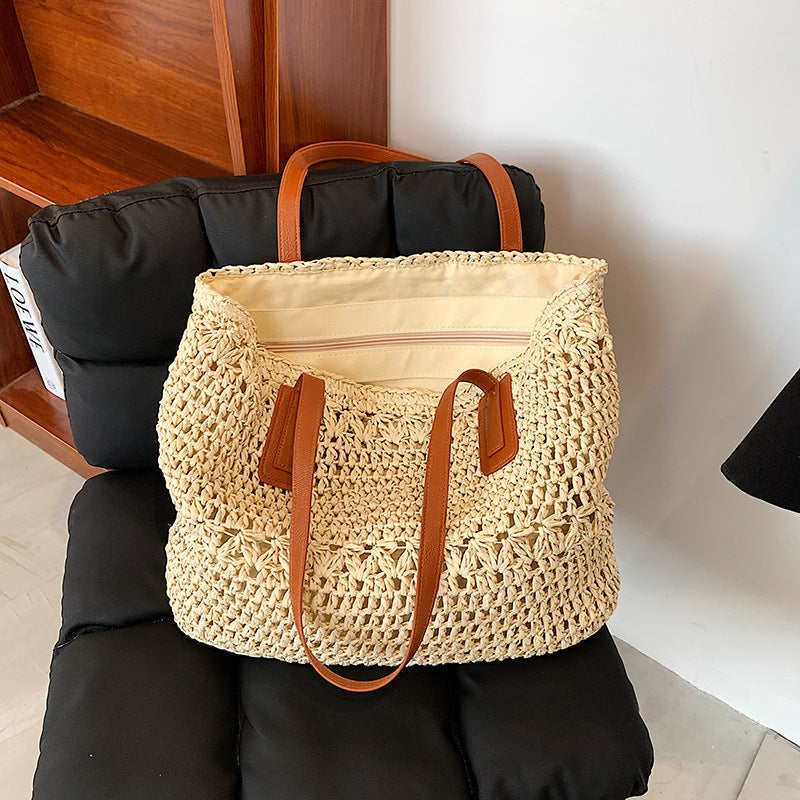 Sac à bandoulière tissé de grande capacité pour femme, tendance et polyvalent