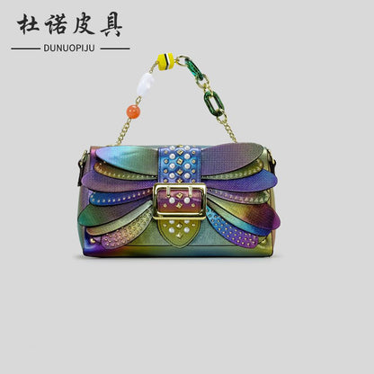 Contrast Color Heavy Industry Manual Rivet Butterfly Wings Handbag