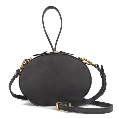 Sac à bandoulière en cuir de vachette de première couche pour femme, simple, rond, à porter à la main, style rétro