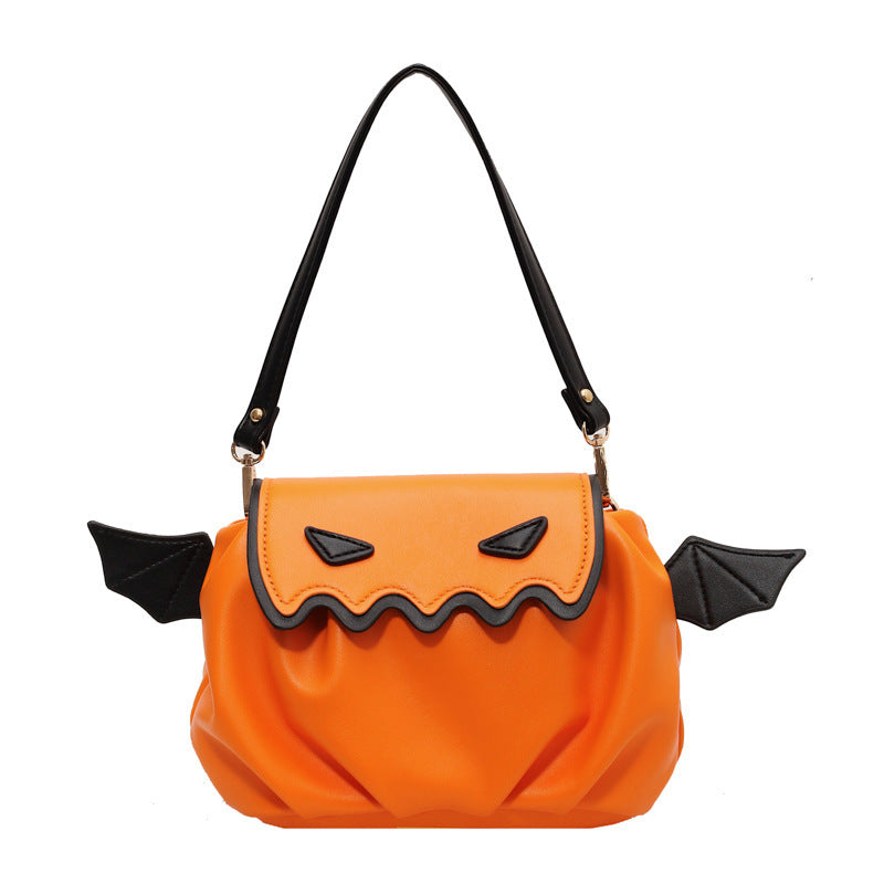 Halloween Little Devil Pumpkin Cute Contrast Color Pleated Cloud Bag