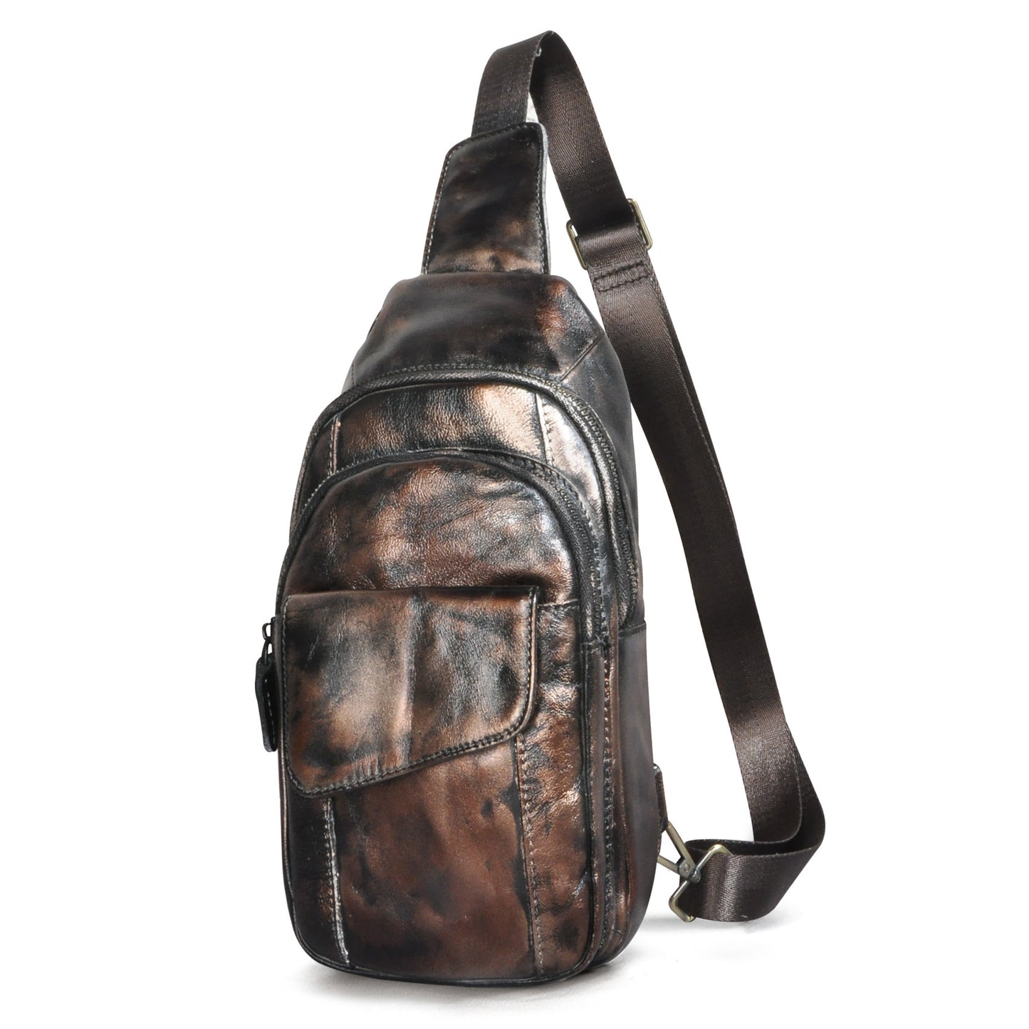 Bolso bandolera retro para teléfono móvil de piel de vaca de Crazy Horse para hombre