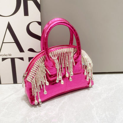 One-shoulder Crossbody Glossy Diamond Tassel Handbags