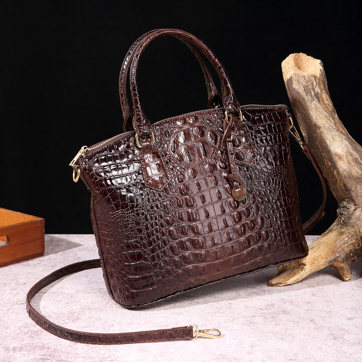 Sac messager portable à motif crocodile rétro pour femme