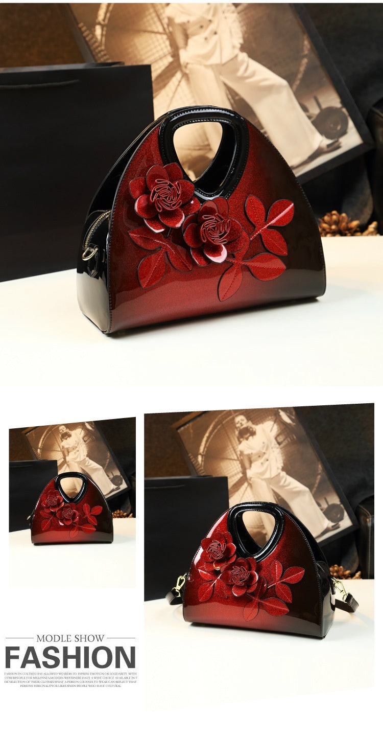 Personalized Flower Dumpling Niche Handbag Versatile Patent Leather Messenger Bag