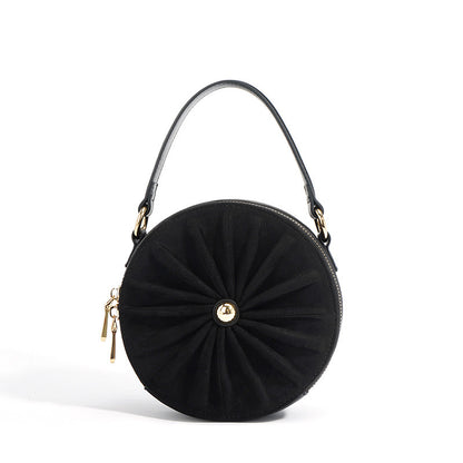 Advanced Sense Classic Style Round Pie Bag Genuine Leather Bag Metal Chain