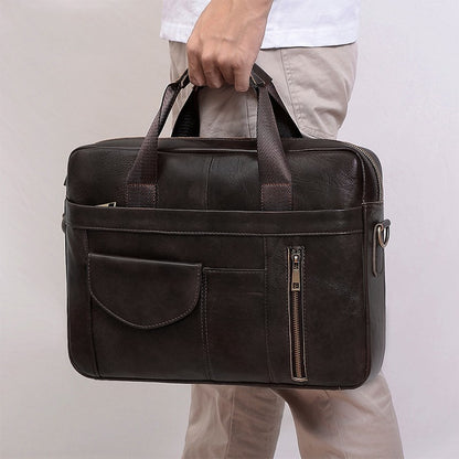 Bolso de mano sencillo e informal de cuero auténtico para hombre