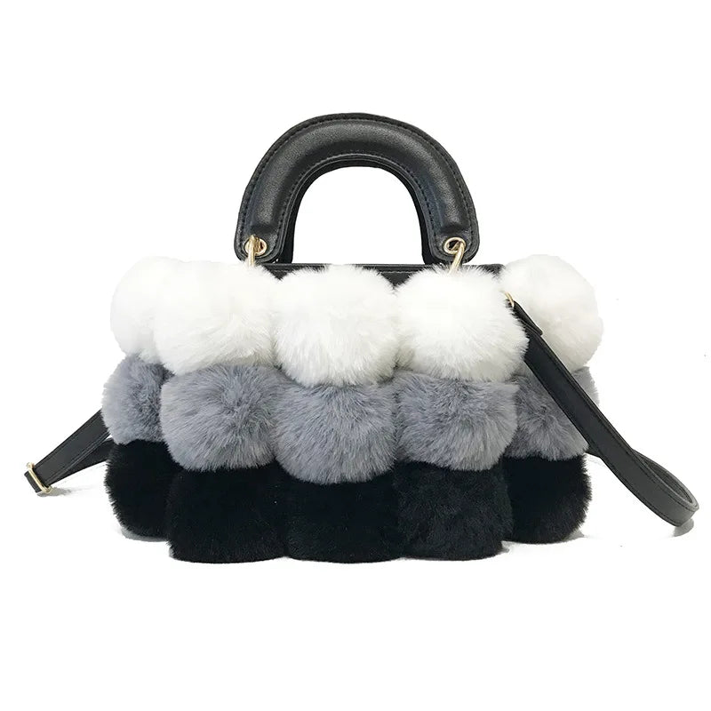 Sac fourre-tout de luxe en fausse fourrure pour femme, joli sac à main de créateur, sac à bandoulière avec boule de poils, nouvelle collection hiver