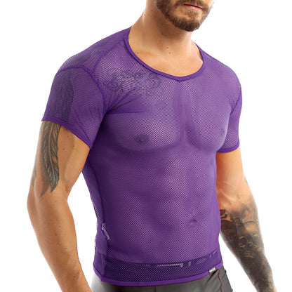 2022 Fashion Men Mesh T Shirt See Through Short Sleeve Slim Party Nightclub Wear Sexy T-shirts Top Thin Breathable Camiseta