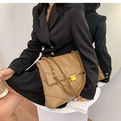 Bolsos de hombro con cadena de eslabones de moda para mujer, bolsos cruzados de diseñador, bolsos de mensajero de cuero sintético suave de lujo, bolsos de mano de gran capacidad