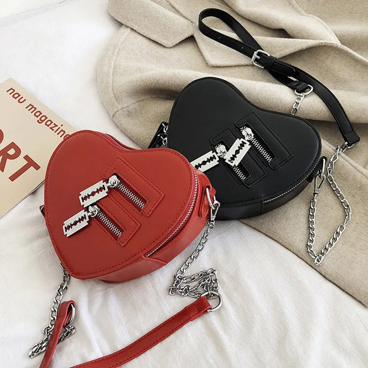 Bolsos y carteras para mujer, bolso de hombro con forma de corazón rojo a la moda, bolso cruzado con cadena para mujer, bolso de mano y cartera para mujer