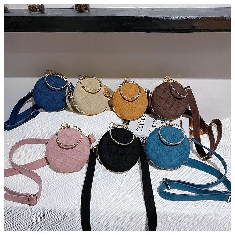 Bolso pequeño redondo para mujer con asa de anillo y diamantes, bolso de mano, bolso de mensajero pequeño para mujer, bolso de cena para fiesta