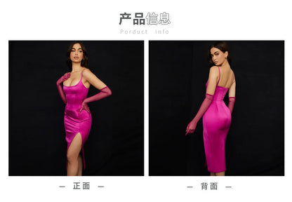 Summer V Neck Satin Dress Sexy Casual Women's Dresses 2021new Arrivals Rose Party Dresses Celebrity Club Night Party Night Dress