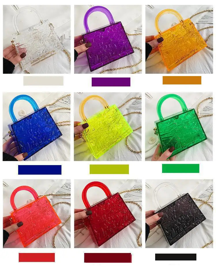 Fashion Transparent Acrylic Box Women Handbags Designer Clear Pvc Shoulder Crossbody Bags Luxury Evening Clutch Small Purse 2021