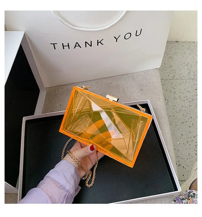 Transparent Chain Shoulder Bag Women's Korean Fashion Personalized Casual Clip Messenger Bag Acrylic Box Chain Bag