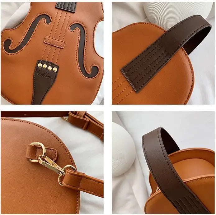 Bolso de mano con diseño de violín para mujer, estilo musical, de piel, novedoso, tipo bandolera, con asa para el hombro