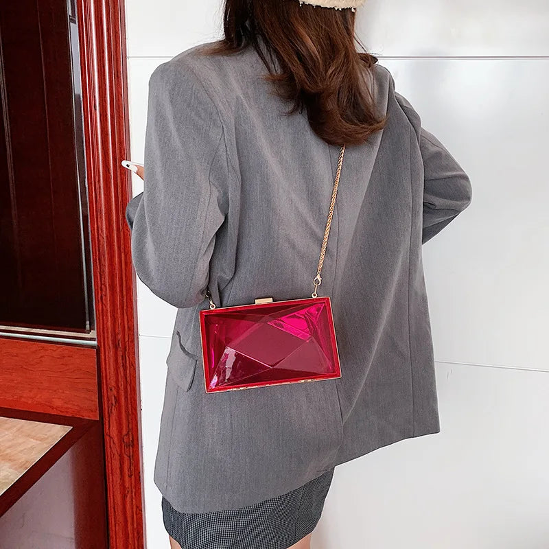 Transparent Chain Shoulder Bag Women's Korean Fashion Personalized Casual Clip Messenger Bag Acrylic Box Chain Bag